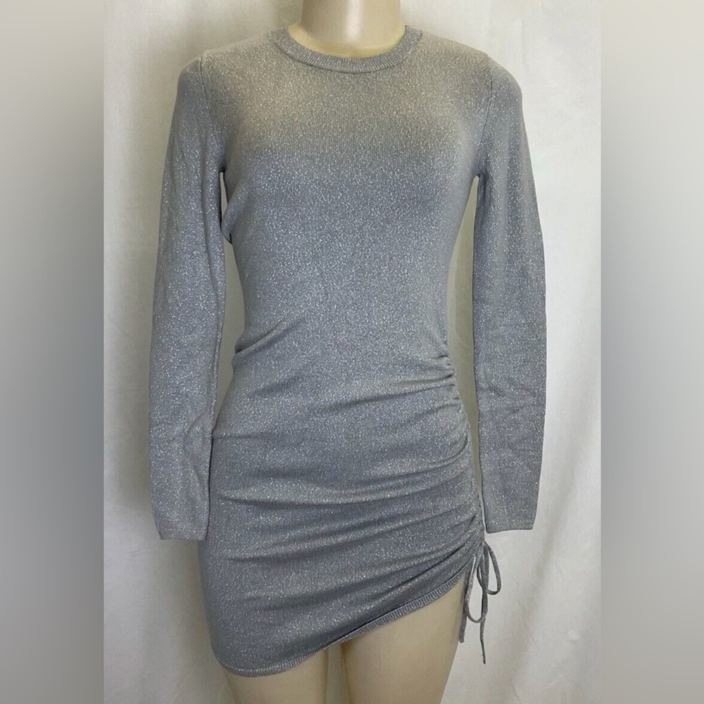 Abercrombie and Fitch silver shimmer long sleeve bodycon drawstring dress small